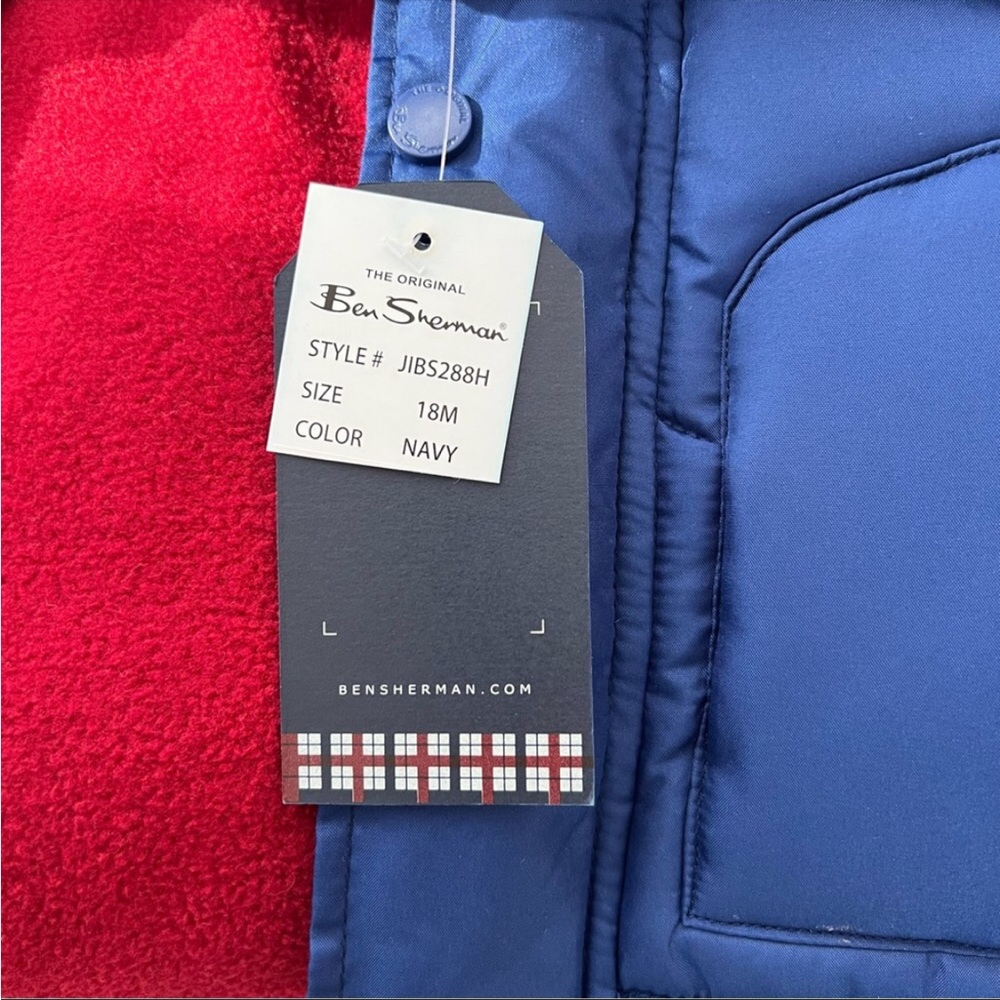 Ben Sherman Toddler Blue & Red Puffer Coat with Hood, 18M - Picture 7 of 11
